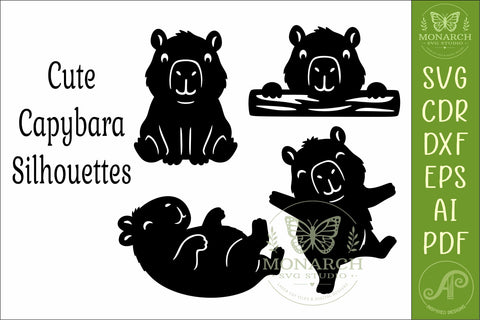 Cute Capybara Silhouettes 4 Capybara Animal Cut Files 2 SVG APInspireddesigns 