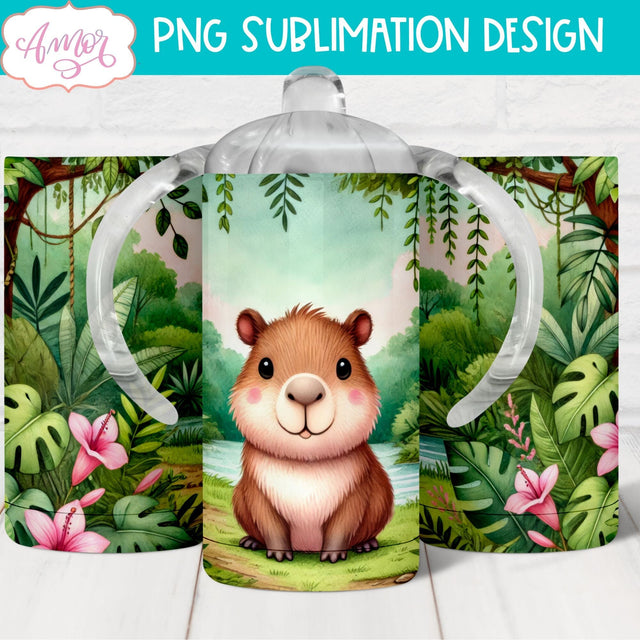 Cute capybara sippy cup sublimation PNG | Kids 12oz tumbler Sublimation Amorclipart 