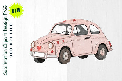 Cute Car with Heart Flags and Confetti Sublimation Clipart Sublimation Regulrcrative 
