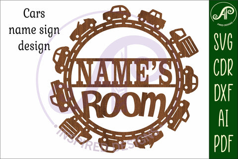 Cute car wreath name sign svg laser cut template SVG APInspireddesigns 
