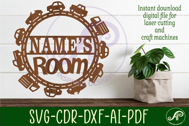 Cute car wreath name sign svg laser cut template SVG APInspireddesigns 