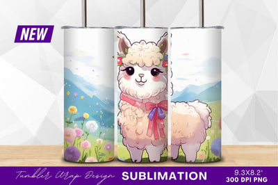 Cute cartoon alpaca flower crown tumbler png Sublimation Regulrcrative 