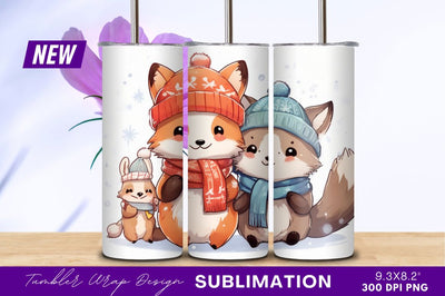 Cute Cartoon Animals Winter Hat Scarf Sublimation Regulrcrative 