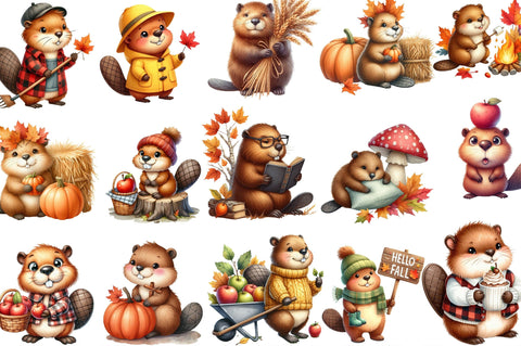 Cute Cartoon Autumn Beavers Clipart Sublimation SVGista 