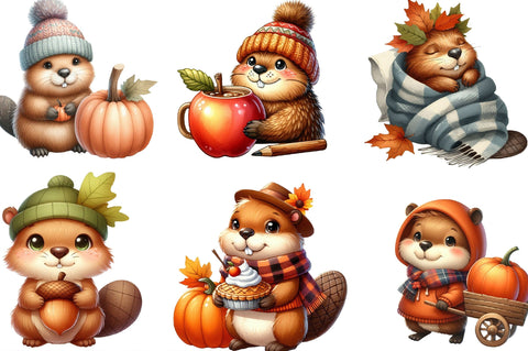 Cute Cartoon Autumn Beavers Clipart Sublimation SVGista 