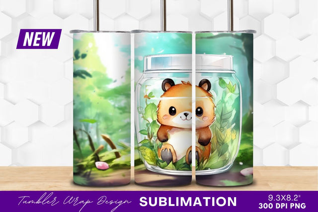Cute cartoon bear inside a glass tumbler Sublimation Regulrcrative 
