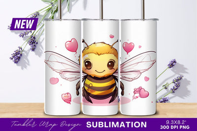 Cute Cartoon Bee Surrounded By Pink Hearts Sublimation Regulrcrative 
