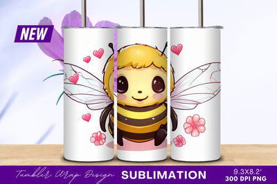 Cute cartoon bee with hearts and flowers Sublimation Regulrcrative 