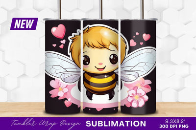 Cute cartoon bee with hearts and flowers Sublimation Regulrcrative 