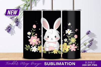Cute cartoon bunny with flowers tumbler png Sublimation Regulrcrative 