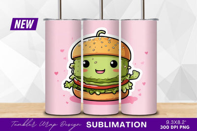 Cute Cartoon Burger Character With Pink Background Sublimation Regulrcrative 