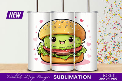 Cute cartoon burger food tumbler png Sublimation Regulrcrative 