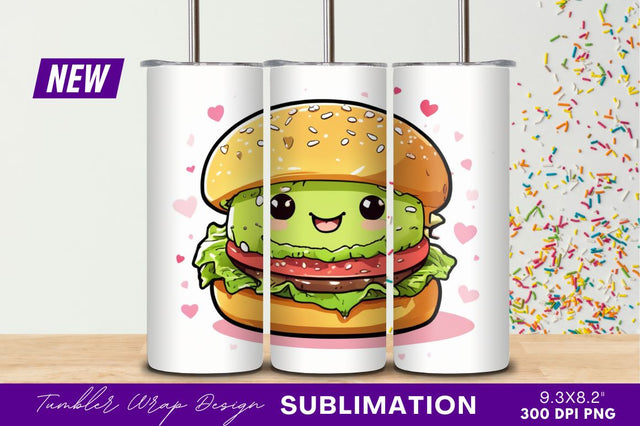 Cute cartoon burger food tumbler png Sublimation Regulrcrative 