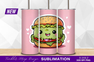 Cute Cartoon Burger With Heart Background Sublimation Regulrcrative 