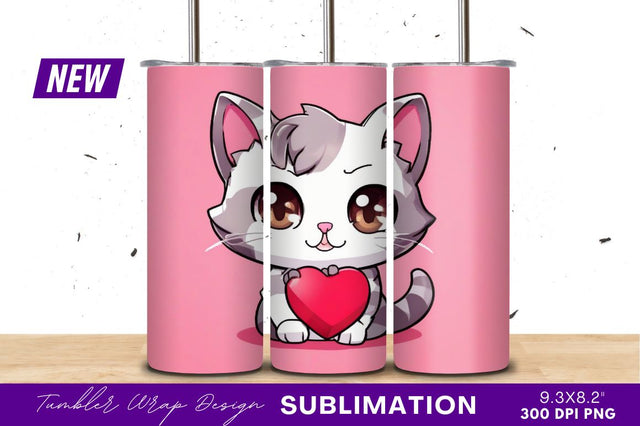 Cute cartoon cat holding a heart Sublimation Regulrcrative 