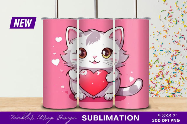 Cute cartoon cat holding heart valentine design Sublimation Regulrcrative 