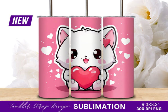 Cute Cartoon Cat Holding Red Heart Shape Sublimation Regulrcrative 