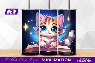 Cute cartoon cat reading magic book Sublimation Regulrcrative 