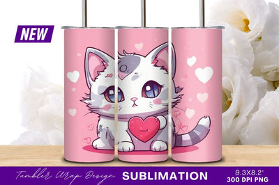 Cute Cartoon Cat With Heart Illustration Sublimation Regulrcrative 