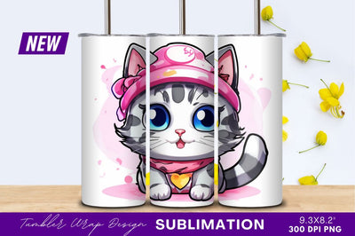 Cute cartoon cat with pink hat png Sublimation Regulrcrative 