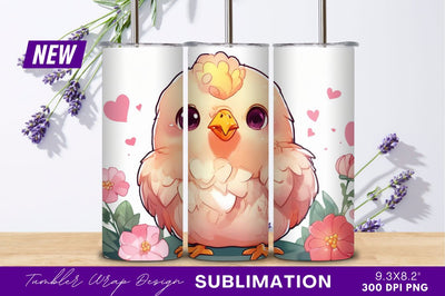 Cute cartoon chick with flowers tumbler png Sublimation Regulrcrative 