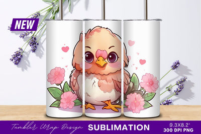 Cute cartoon chick with pink flowers Sublimation Regulrcrative 