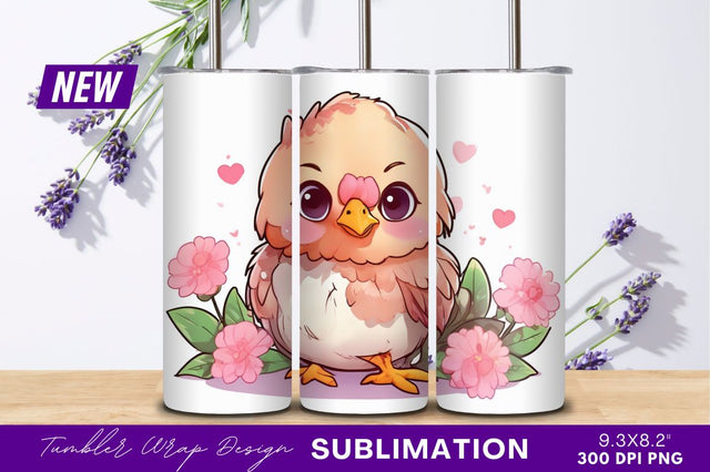Cute cartoon chick with pink flowers Sublimation Regulrcrative 