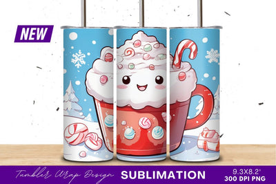 Cute Cartoon Christmas Cocoa With Candy Cane Sublimation Regulrcrative 