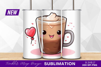 Cute cartoon coffee tumbler with hearts png Sublimation Regulrcrative 