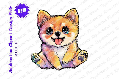 Cute cartoon corgi puppy smiling portrait clipart png Sublimation Regulrcrative 