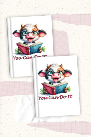 Cute Cartoon Cow whit book Clipart, You can do it, High Quality Digital Download SVG ButterflyCraftDigital 