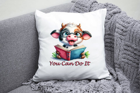 Cute Cartoon Cow whit book Clipart, You can do it, High Quality Digital Download SVG ButterflyCraftDigital 