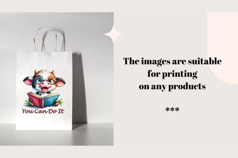 Cute Cartoon Cow whit book Clipart, You can do it, High Quality Digital Download SVG ButterflyCraftDigital 