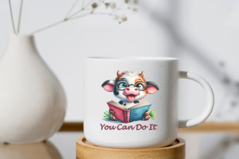 Cute Cartoon Cow whit book Clipart, You can do it, High Quality Digital Download SVG ButterflyCraftDigital 