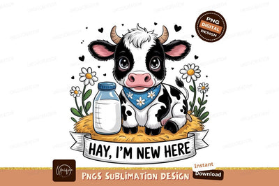 Cute Cartoon Cow With Milk Illustration Sublimation Designangry 