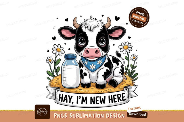 Cute Cartoon Cow With Milk Illustration Sublimation Designangry 