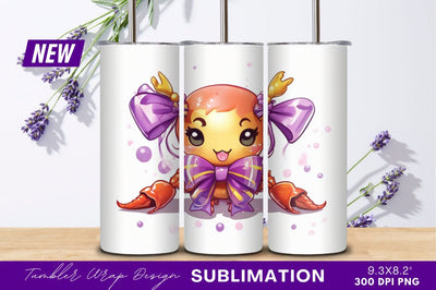 Cute cartoon crab with bows tumbler png Sublimation Regulrcrative 