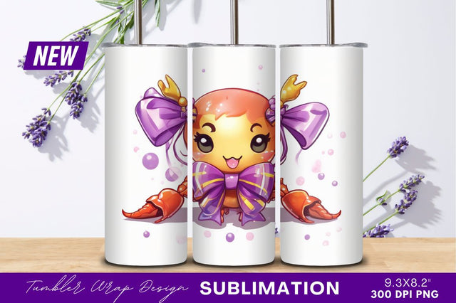 Cute cartoon crab with bows tumbler png Sublimation Regulrcrative 