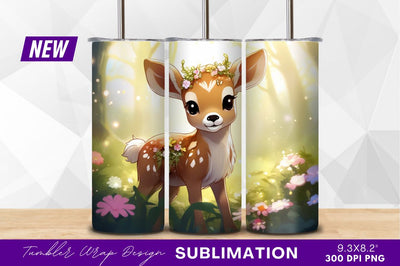 Cute cartoon deer with flowers in forest Sublimation Regulrcrative 