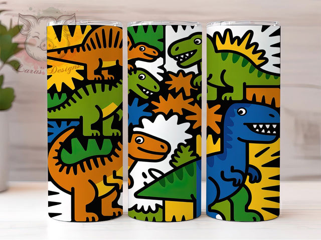 Cute Cartoon Dinosaur Kids Tumbler, Cute Dino Art, Kids Tumbler, 20Oz Wrap Design, Dinosaur Sublimation, Cartoon Dino, Kids Gift Design Sublimation Lara' s Designs 