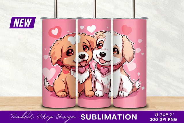 Cute cartoon dogs valentines day tumbler png Sublimation Regulrcrative 