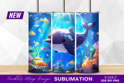 Cute cartoon dolphin undersea world tumbler png Sublimation Regulrcrative 