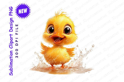 Cute cartoon duckling splashing in water clipart png Sublimation Regulrcrative 