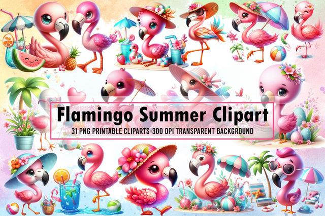 Cute Cartoon Flamingo Summer Clipart Sublimation designartist 