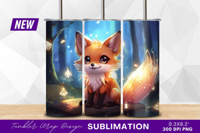 Cute cartoon fox in enchanted forest scene Sublimation Regulrcrative 
