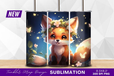 Cute cartoon fox wearing floral wreath Sublimation Regulrcrative 