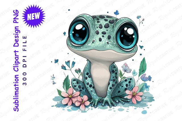 Cute Cartoon Frog With Flowers Clipart Png Sublimation Regulrcrative 