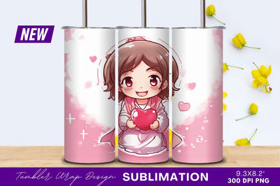 Cute cartoon girl holding a heart tumbler png Sublimation Regulrcrative 