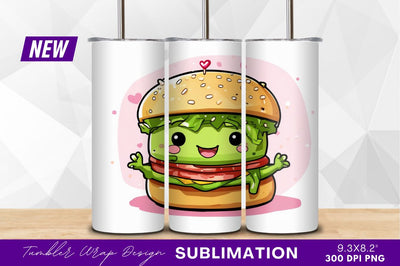 Cute Cartoon Hamburger With Hearts Tumbler Png Sublimation Regulrcrative 