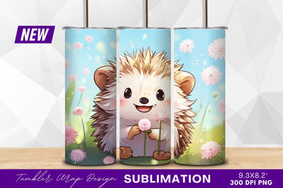 Cute cartoon hedgehog with flowers tumbler png Sublimation Regulrcrative 
